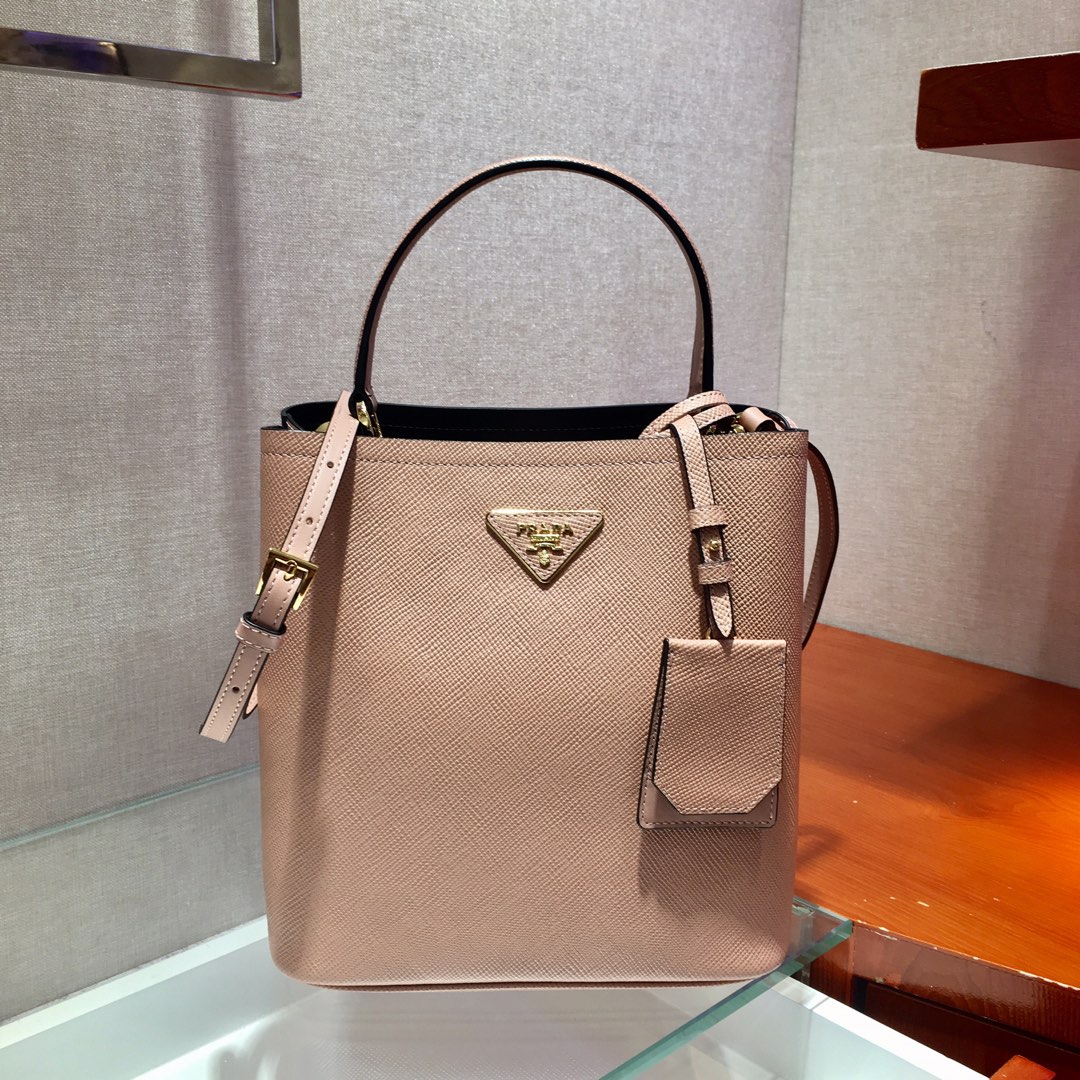 Prada Medium Panier Saffiano Leather Bag Powder Pink/Black 1BA212